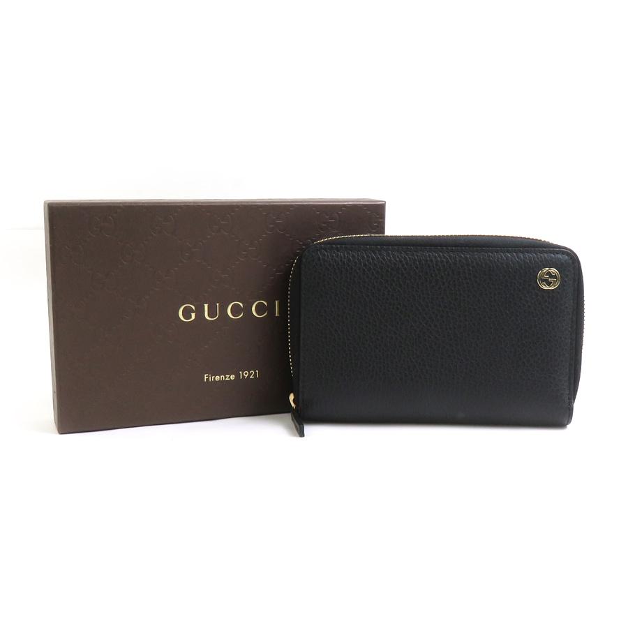 【美品】GUCCI　インターロッキング　二つ折り財布　ブラック　レザー GUCCI（グッチ） 二つ折り財布 インターロッキングG レザー ブラック