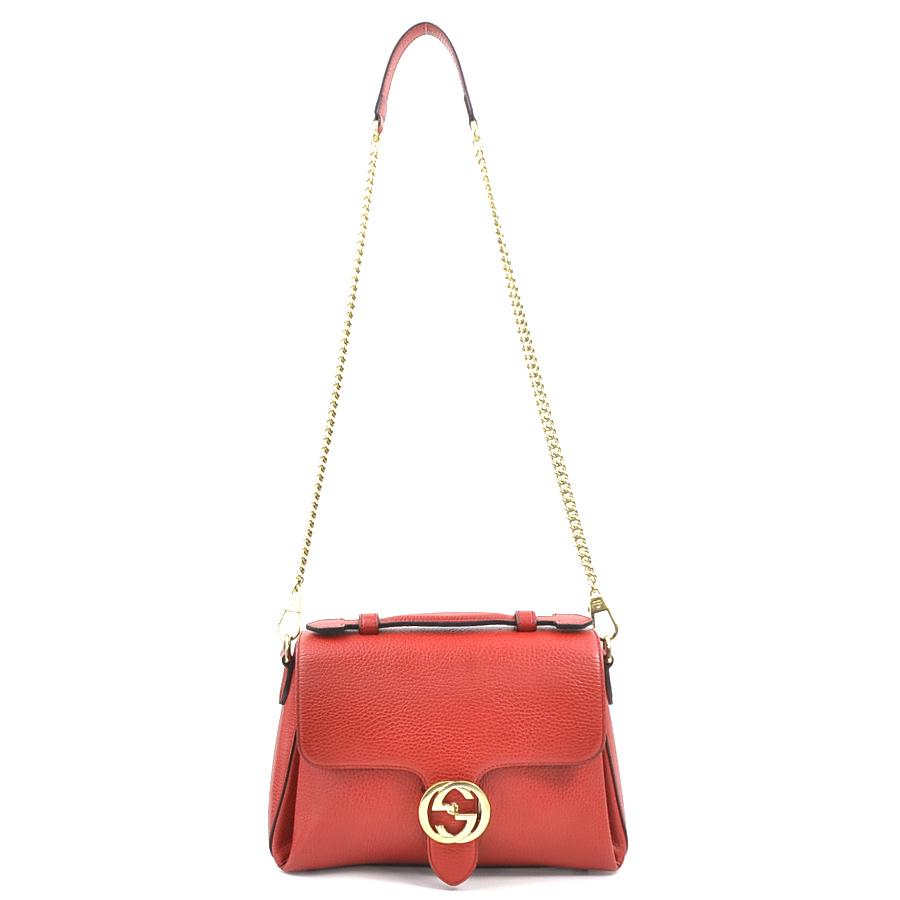 GUCCI（グッチ） ショルダーバッグ インターロッキングG レザー レッド