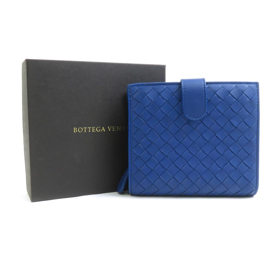 値下げ⭐︎ボッテガヴェネタ　二つ折り財布　イントレチャート　ブルー ボッテガヴェネタ BOTTEGAVENETA 二つ折り財布 イントレチャート