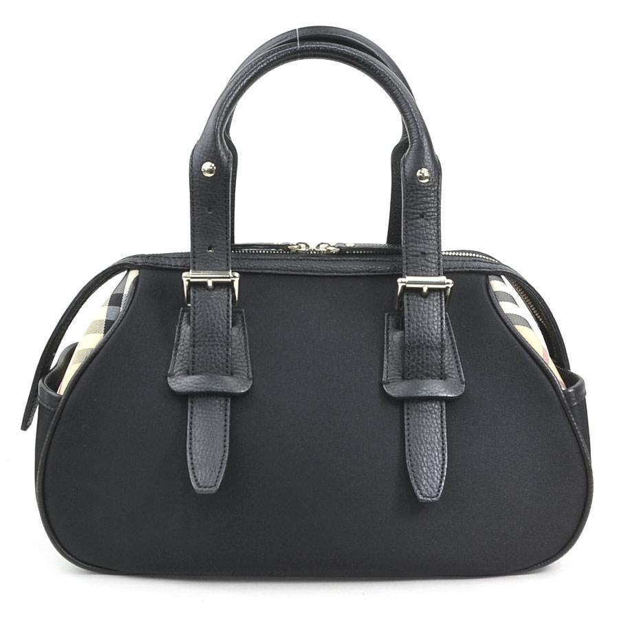 Burberry ブラックレザーハンドバッグ BURBERRY（バーバリー） ハンドバッグ ナイロンキャンバス/レザー
