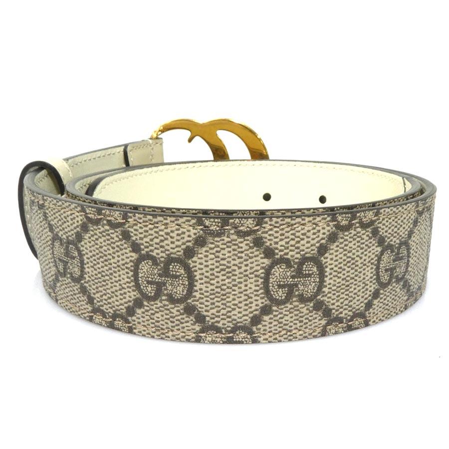 グッチ GUCCI ベルト GGスプリームキャンバス アイボリー×ブラウン