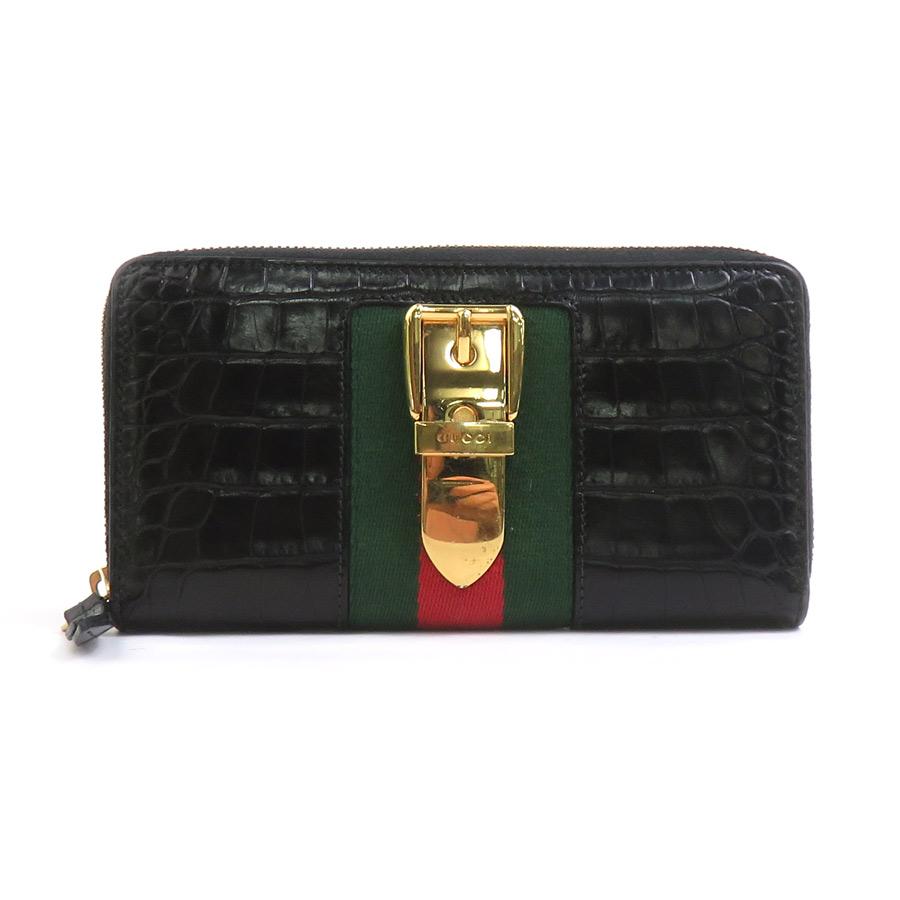 GUCCI（グッチ） ラウンドファスナー長財布 型押しレザー ブラック