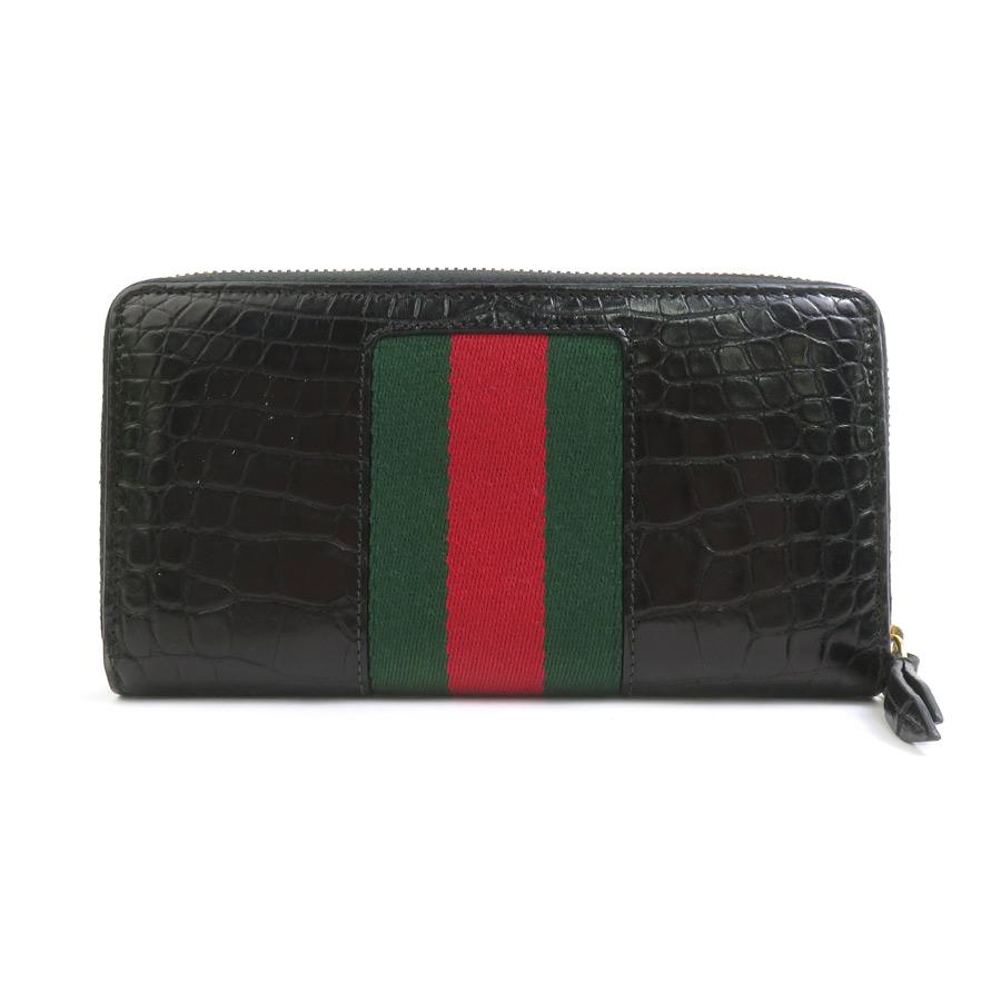 GUCCI（グッチ） ラウンドファスナー長財布 型押しレザー ブラック