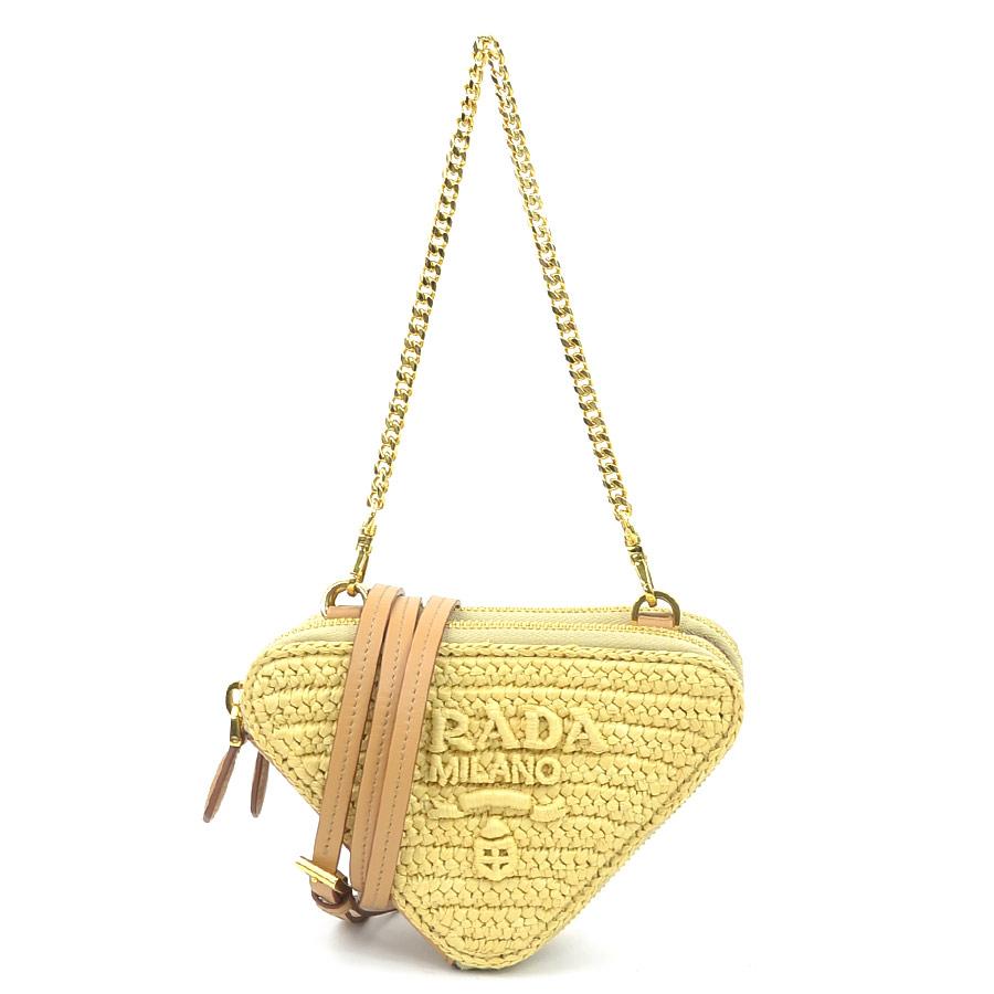 プラダ PRADA ショルダーバッグ クロシェ ミニポーチ レザー/ビスコース ベージュ レディース 1NR015 送料無料【中古】 h31454a PRADA（プラダ） ショルダーバッグ クロシェ ミニポーチ レザー/ビス