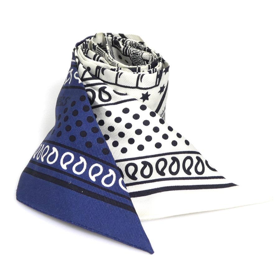 HERMES エルメス スカーフ ツイリー シルク ホワイト×ネイビー