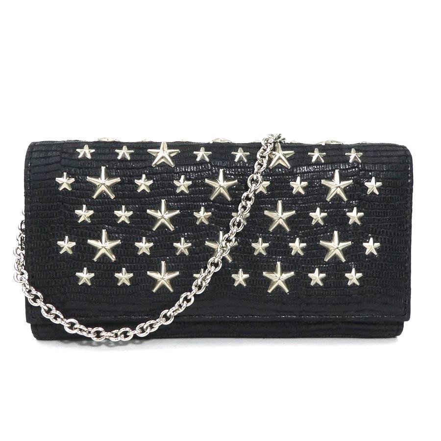 ジミーチュウ JIMMY CHOO 長財布 チェーンウォレット 型押しレザー ブラック レディース 送料無料【中古】 h31604a ジミーチュウ JIMMY CHOO 長財布 チェーンウォレット 型押しレザー