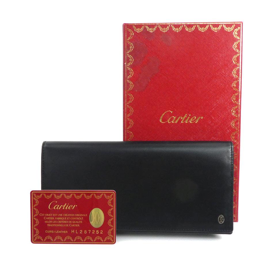 Cartier（カルティエ） 二つ折り長財布 レザー ブラック : ブランド