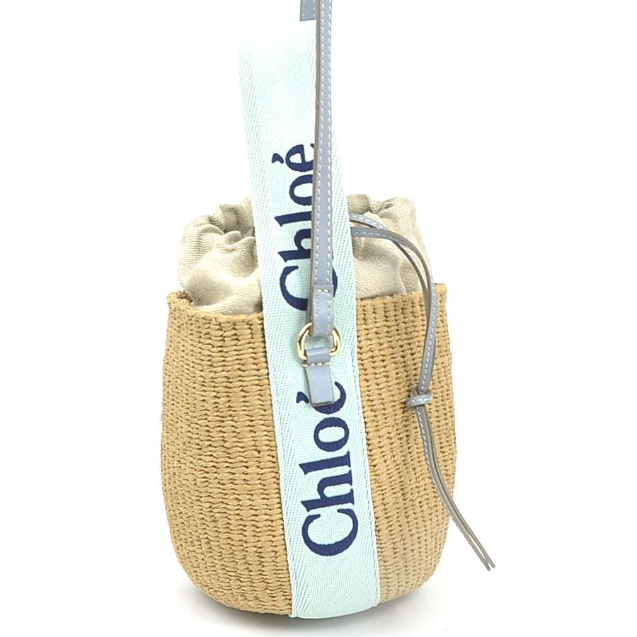 クロエ Chloe ショルダーバッグ ×Mifuko ウッディ スモールバスケット ラフィア グリーン系×ナチュラル