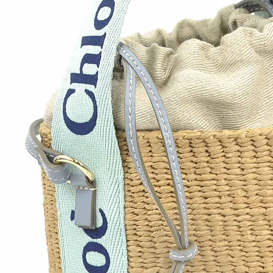 クロエ Chloe ショルダーバッグ ×Mifuko ウッディ スモールバスケット ラフィア グリーン系×ナチュラル