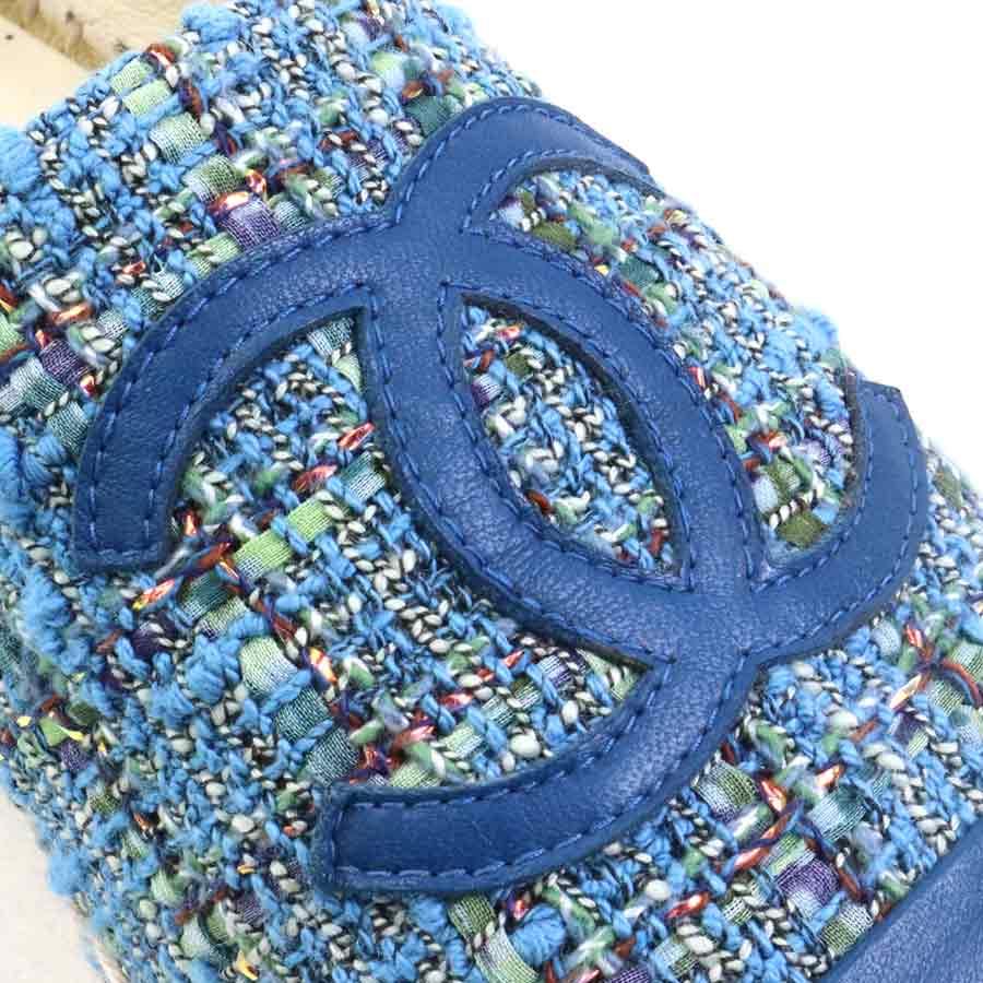 シャネル CHANEL エスパドリーユ ツイード ブルー系_12