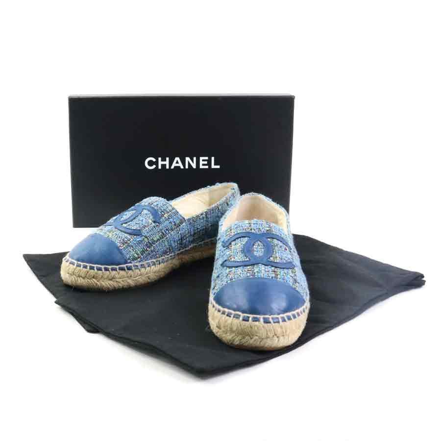 シャネル CHANEL エスパドリーユ ツイード ブルー系_16