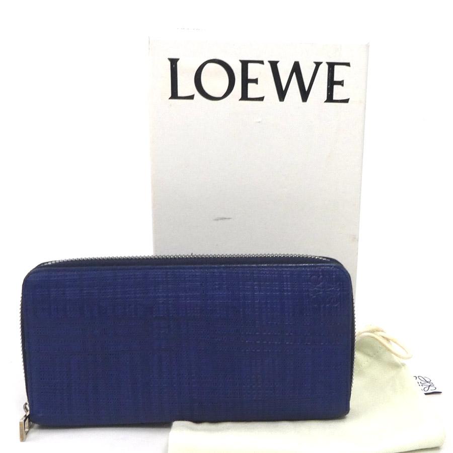 LOEWE（ロエベ） ラウンドファスナー長財布 アナグラム レザー ブルー