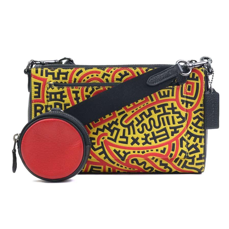 COACH（コーチ） ショルダーバッグ レザー ブラック×イエロー×レッド 