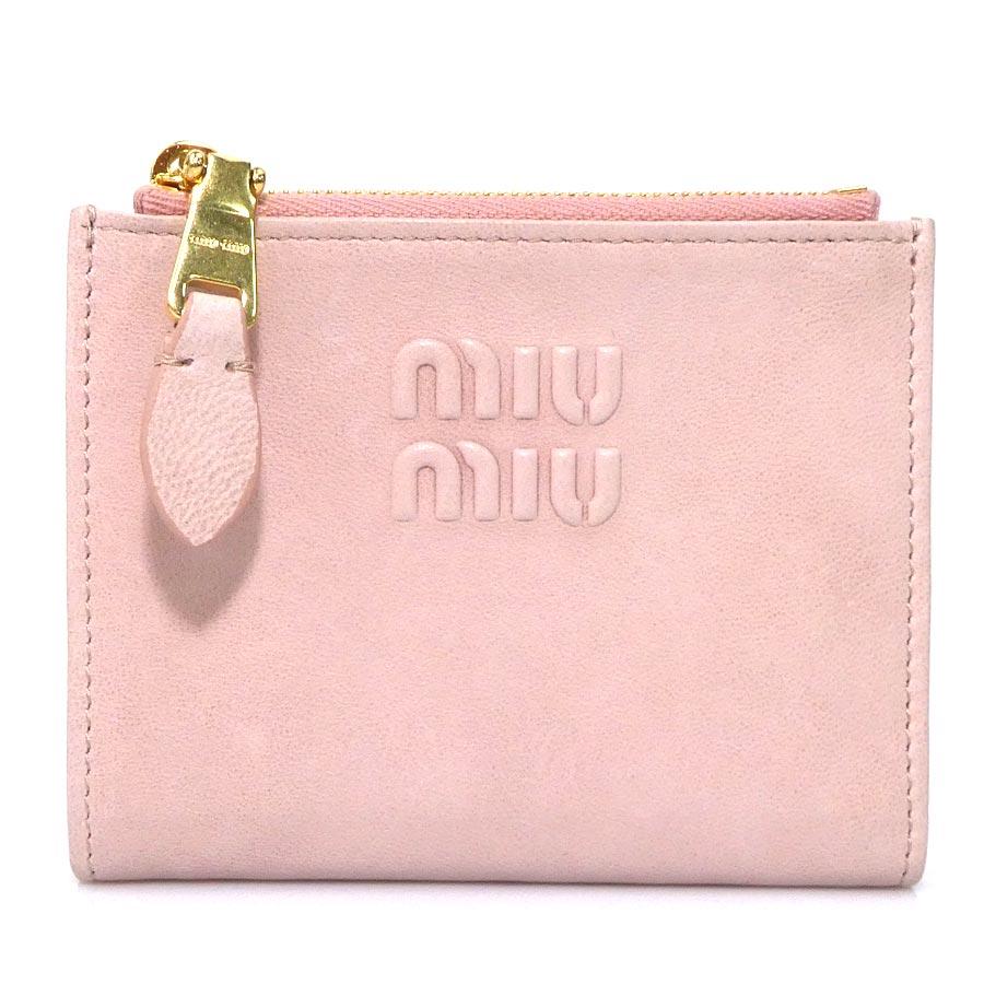 【付属品完備 現行】ミュウミュウ 二つ折り財布 ピンク RFID レザー miu miu（ミュウミュウ） 二つ折り財布 レザー ピンク : ブランド