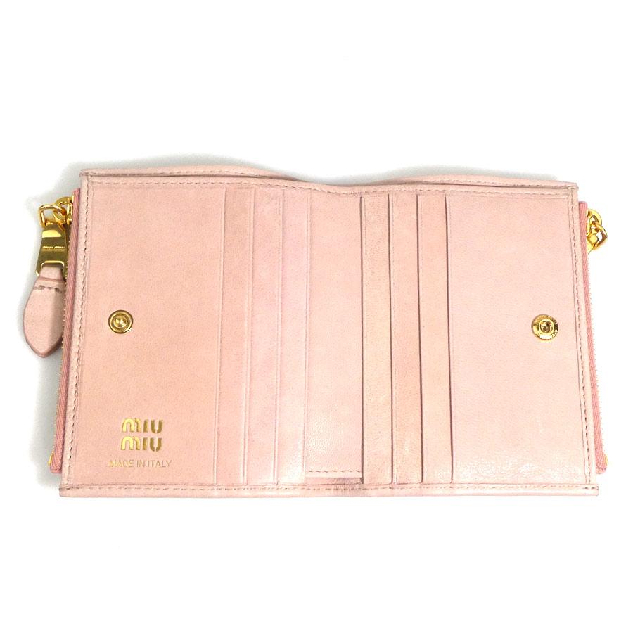 miu miu（ミュウミュウ） 二つ折り財布 レザー ピンク : ブランド