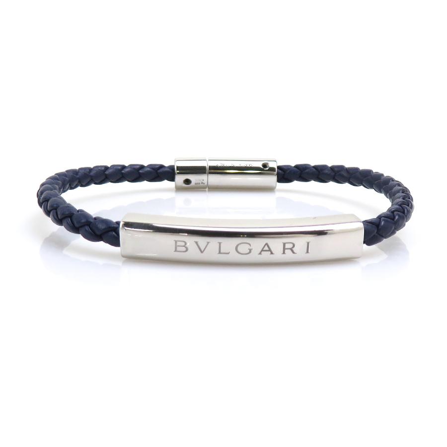 BVLGARI（ブルガリ） ブレスレット レザー/メタル ネイビー×シルバー