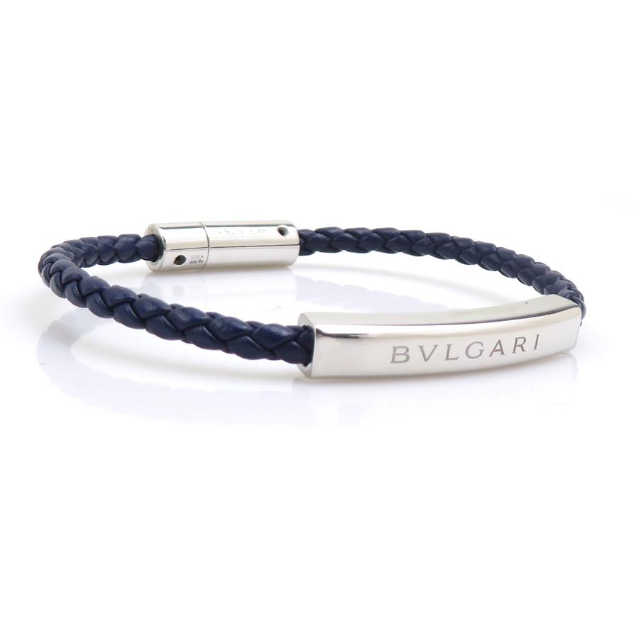 BVLGARI（ブルガリ） ブレスレット レザー/メタル ネイビー×シルバー