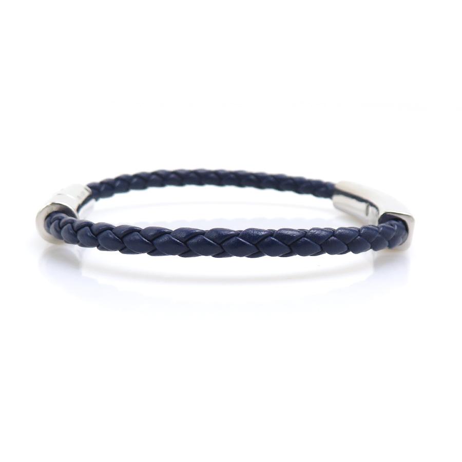 BVLGARI（ブルガリ） ブレスレット レザー/メタル ネイビー×シルバー
