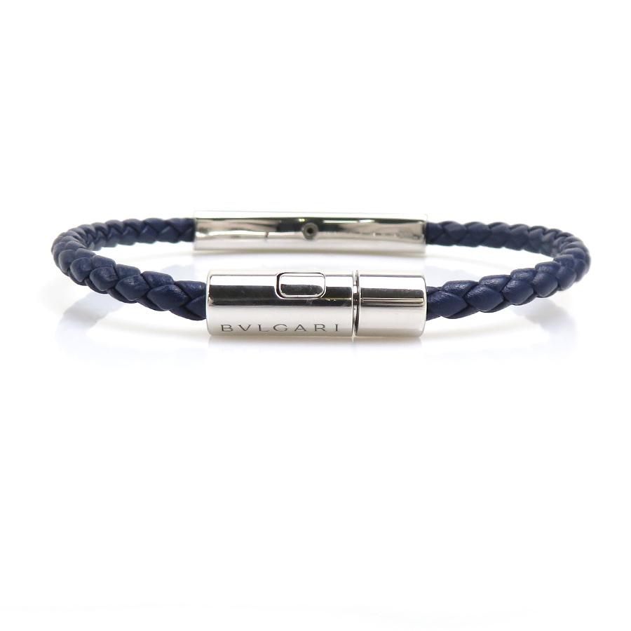BVLGARI（ブルガリ） ブレスレット レザー/メタル ネイビー×シルバー