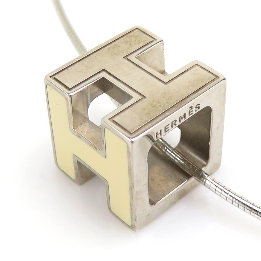 エルメス HERMES ネックレス カージュドアッシュ Hキューブ メタル アイボリー×シルバー