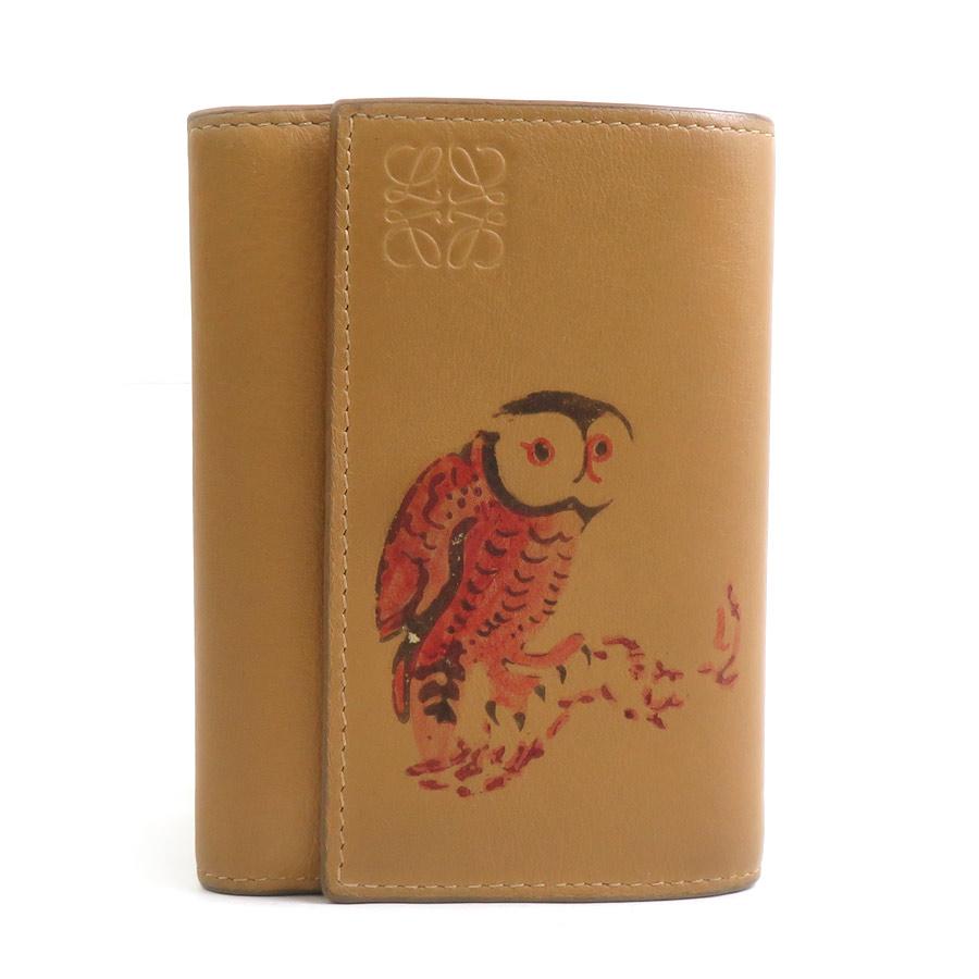 LOEWE（ロエベ） 三つ折り財布 フクロウ レザー キャメルブラウン