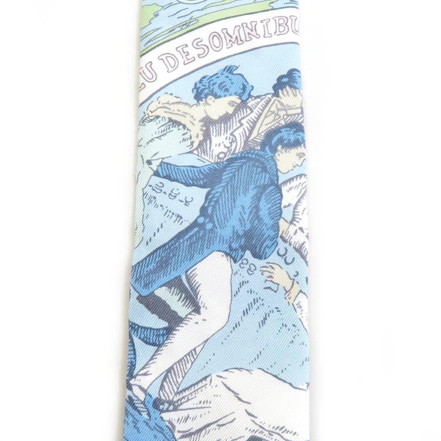 美品 エルメス HERMES ツイリー スカーフ スリム 柄 ブルー系 青 HERMES（エルメス） スカーフ ツイリー シルク ライトブルー系