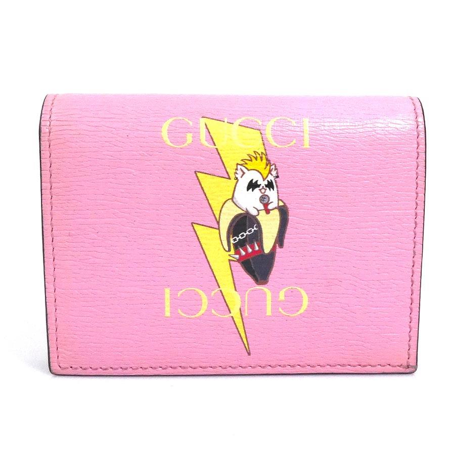 GUCCI（グッチ） 二つ折り財布 ばなにゃ レザー ピンク : ブランド