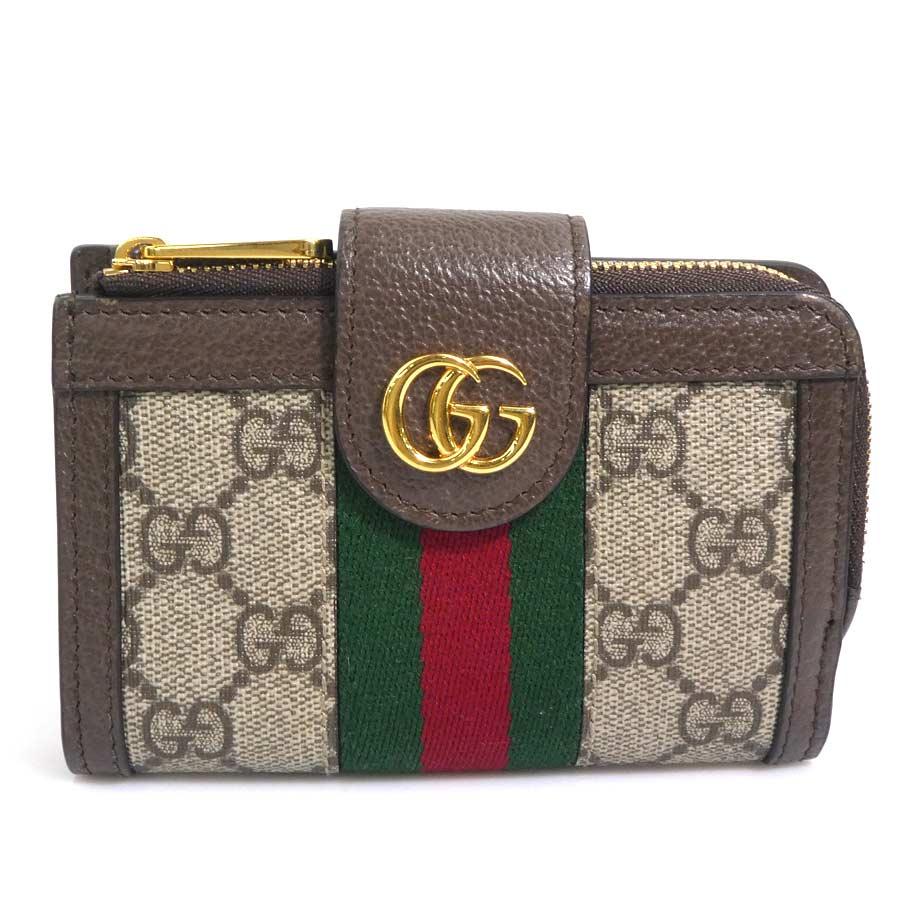 GUCCI（グッチ） 二つ折り財布 GGスプリームキャンバス ブラウン