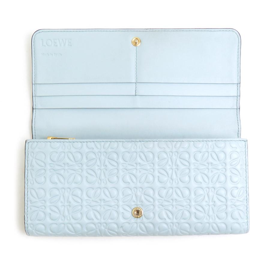 LOEWE（ロエベ） 二つ折り長財布 アナグラム レザー ライトブルー