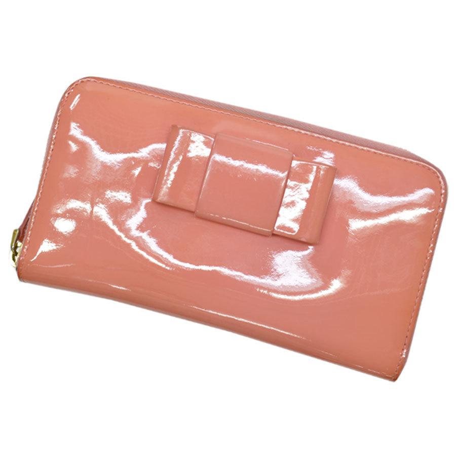 miu miu（ミュウミュウ） 長財布 リボン パテントレザー サーモン