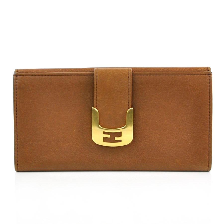 FENDI フェンディ 長財布 レザーx金属素材 ブラウンxゴールド