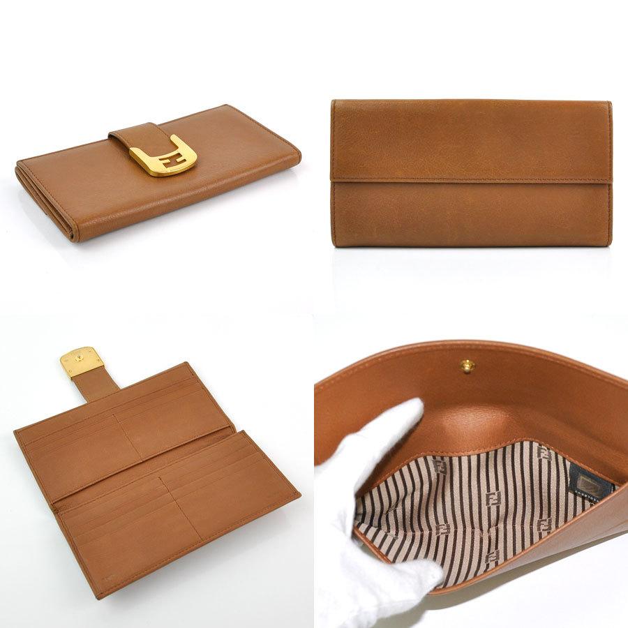FENDI フェンディ 長財布 レザーx金属素材 ブラウンxゴールド