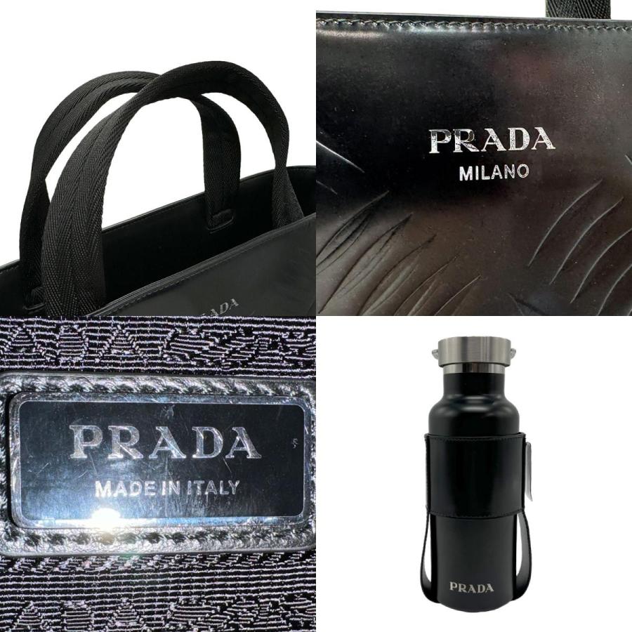 PRADA ブラック レザー ハンドバッグ 直営店☆PRADA スモール Re-Nylon xレザー トップハンドルバッグ
