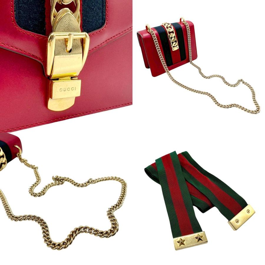 GUCCI グッチ ショルダーバッグ シルヴィ レザー レッド GUCCI グッチ ショルダーバッグ シルヴィ レザー レッド