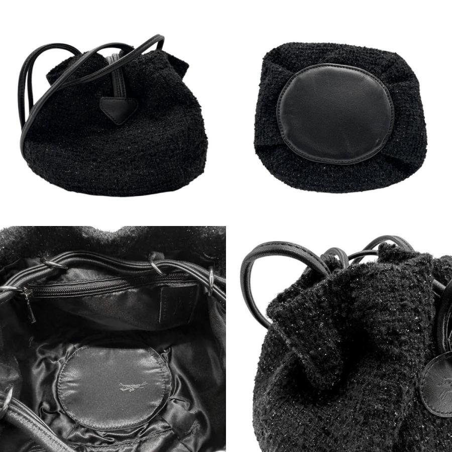 ロンシャン Longchamp ショルダーバッグ ツイード/レザー ブラック レディース 送料無料【中古】 z7095 LONGCHAMP（ロンシャン） ショルダーバッグ ツイード ブラック