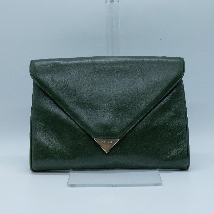 CELINE セリーヌ クラッチバッグ 三角プレート レザー グリーン 