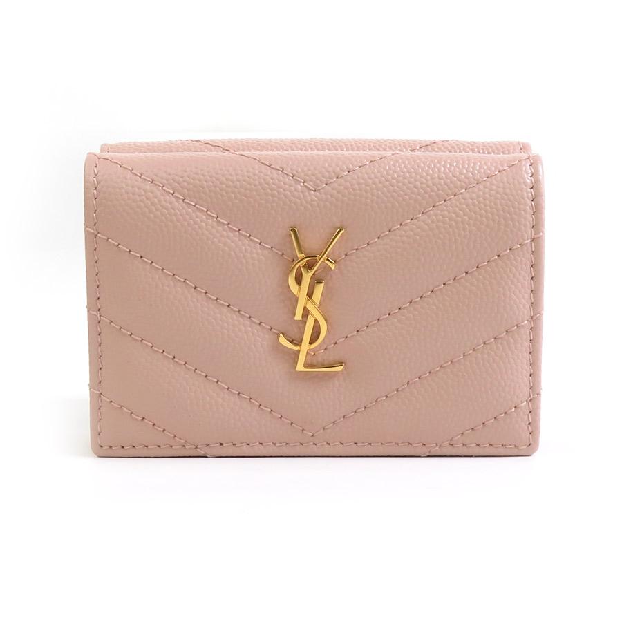 サンローラン SAINT LAURENT 三つ折り財布 レザー ピンク : ブランド