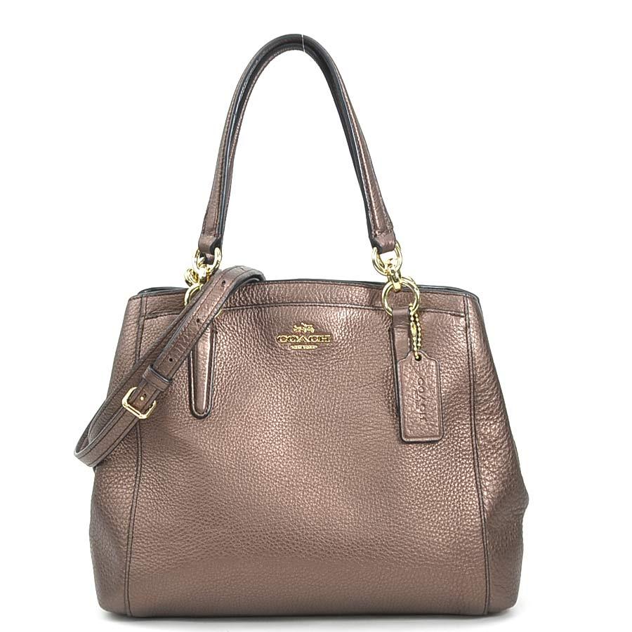 COACH ブラウンレザーハンドバッグ COACH コーチ ハンドバッグ ショルダーバッグ レザー メタリック