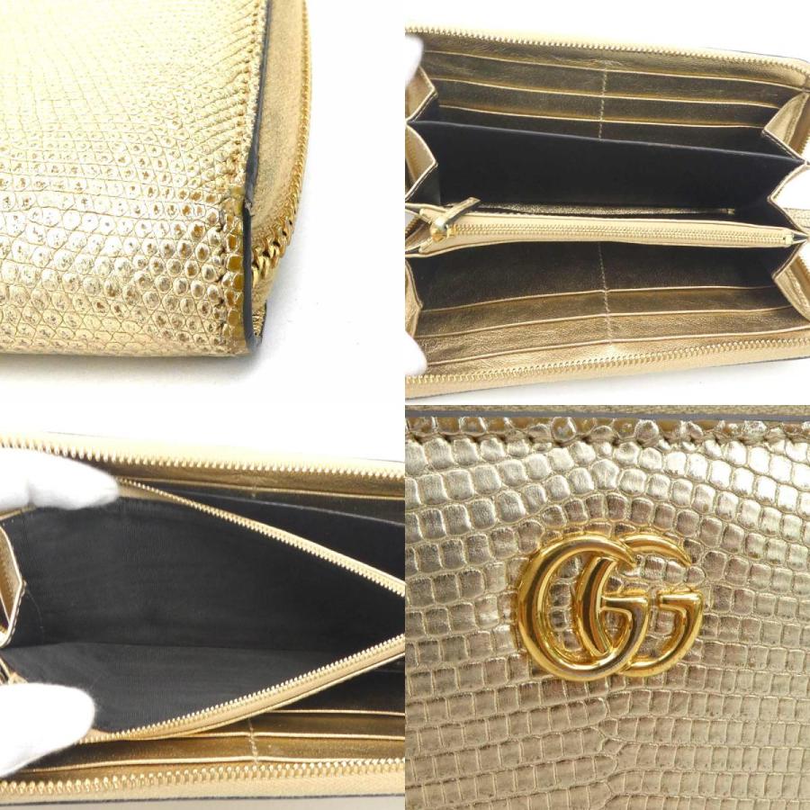 GUCCI グッチ ラウンドファスナー長財布 リザード ゴールド