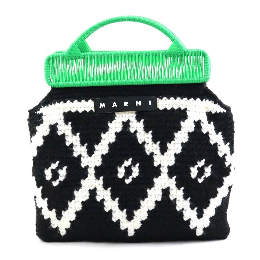 MARNI（マルニ） ハンドバッグ ニット グリーン×ブラック×ホワイト
