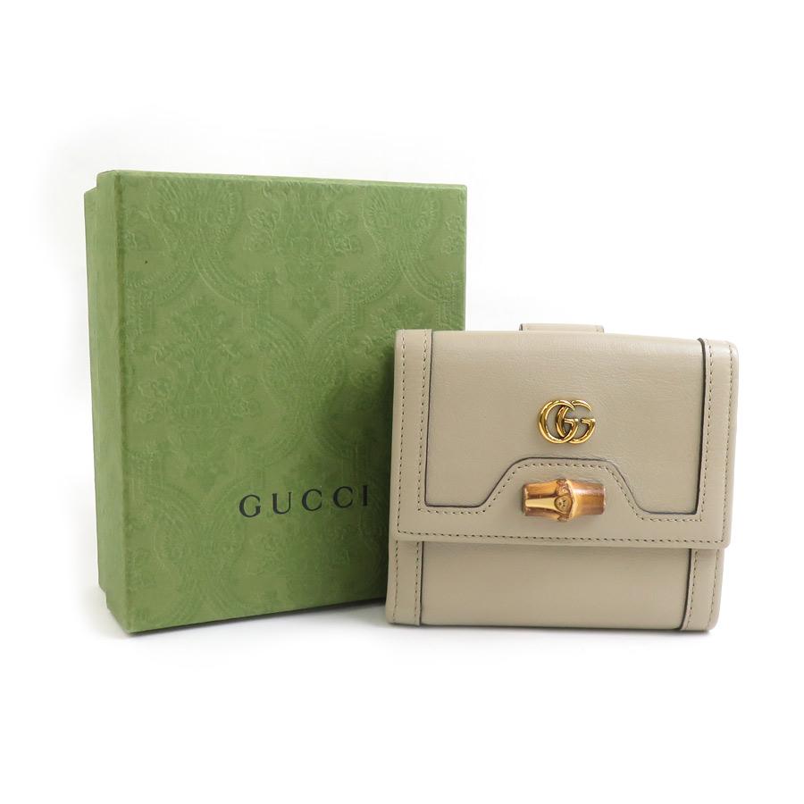 極美品　希少　GUCCI グッチ　二つ折り　財布　ベージュ　箱付き　付属品 GUCCI（グッチ） 二つ折り財布 レザー ベージュ : ブランドバリュー