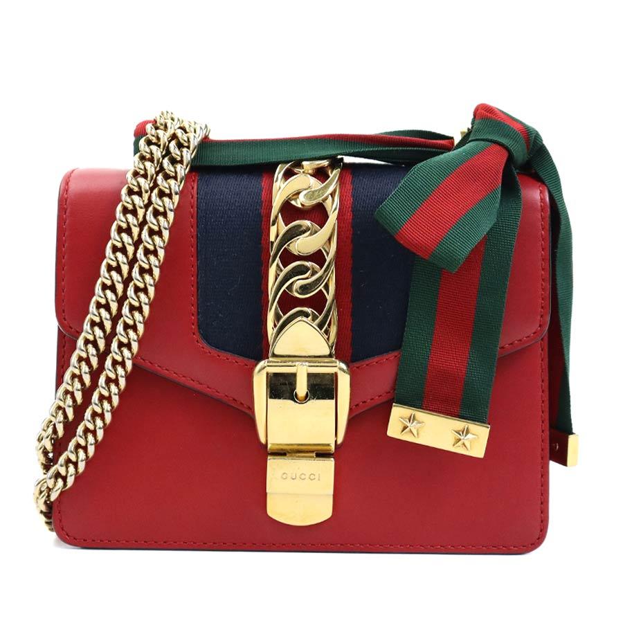 GUCCI グッチ ショルダーバッグ シルヴィ レザー レッド