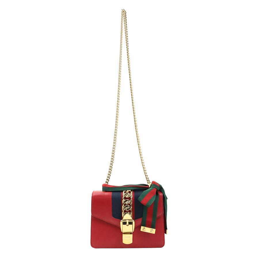 GUCCI（グッチ） ショルダーバッグ シルヴィ レザー レッド : ブランド