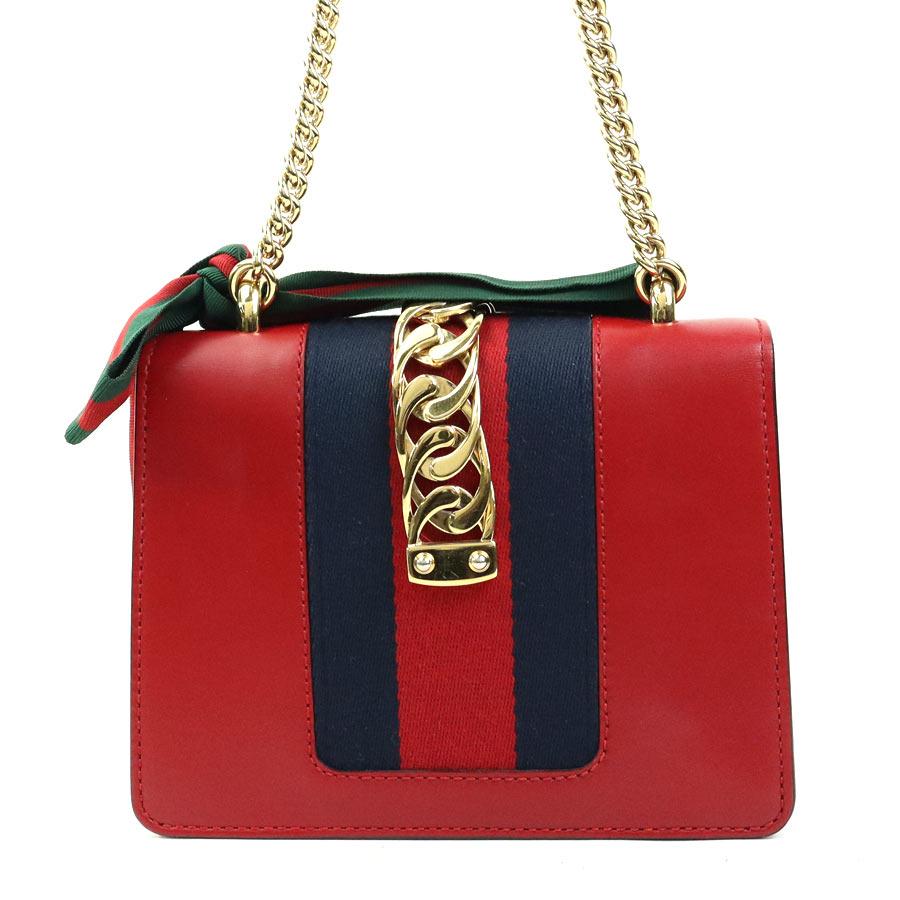 GUCCI（グッチ） ショルダーバッグ シルヴィ レザー レッド : ブランド