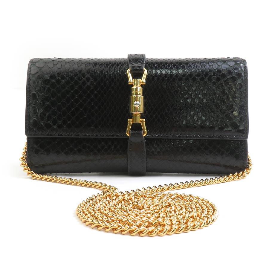 GUCCI（グッチ） 長財布 チェーンウォレット パイソン ブラック