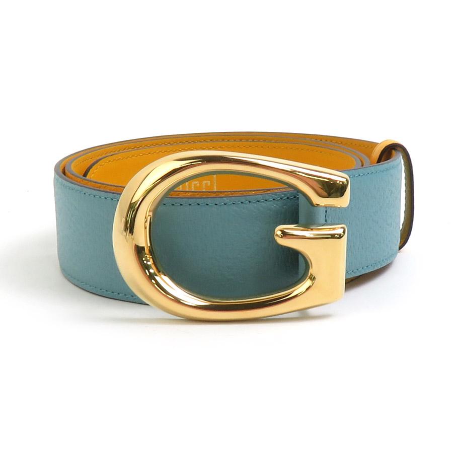 美品希少Gucci ライトブルーレザーベルト GUCCI（グッチ） ベルト レザー ライトブルー×イエロー : ブランド