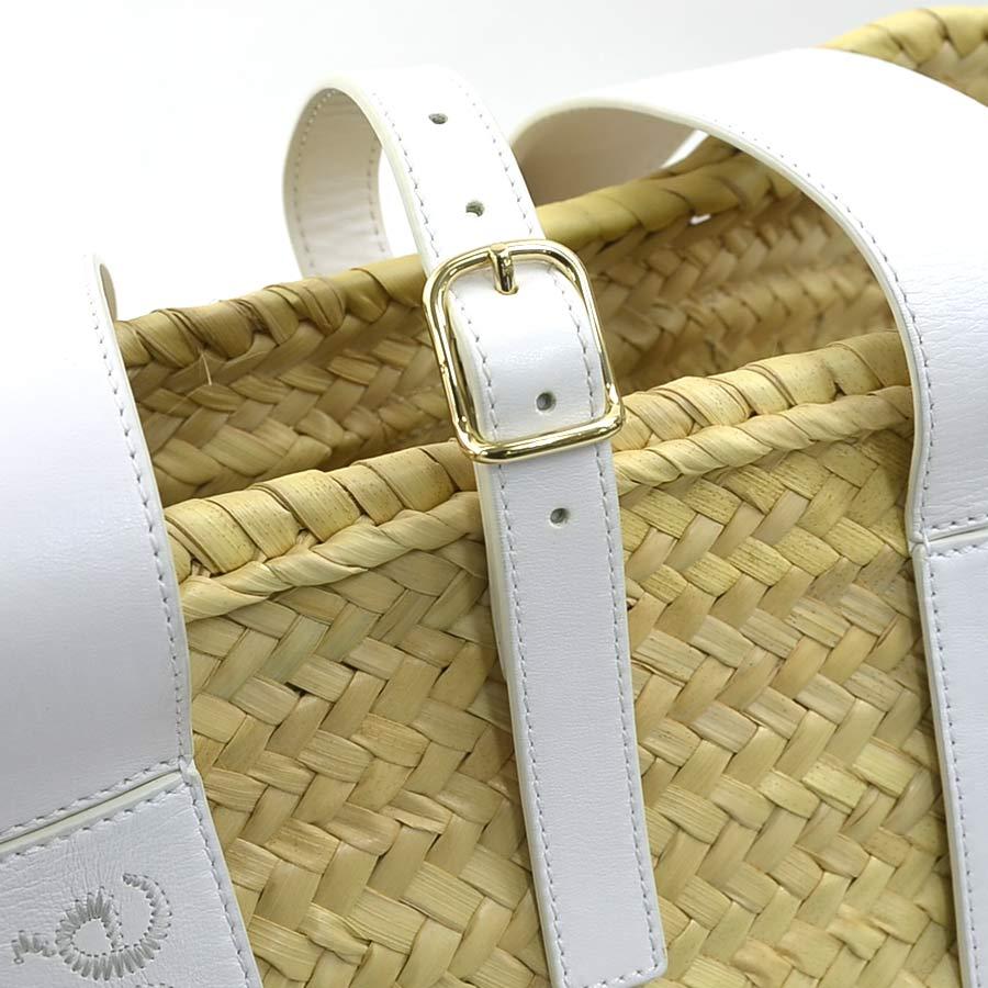 クロエ Chloé ラフィア レザー ハンドバッグ ホワイト カコバッグ 美品 Chloe（クロエ） ハンドバッグ カゴバッグ ストロー/レザー ホワイト