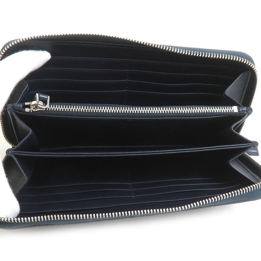 PRADA（プラダ） ラウンドファスナー長財布 オーストリッチ ネイビー 