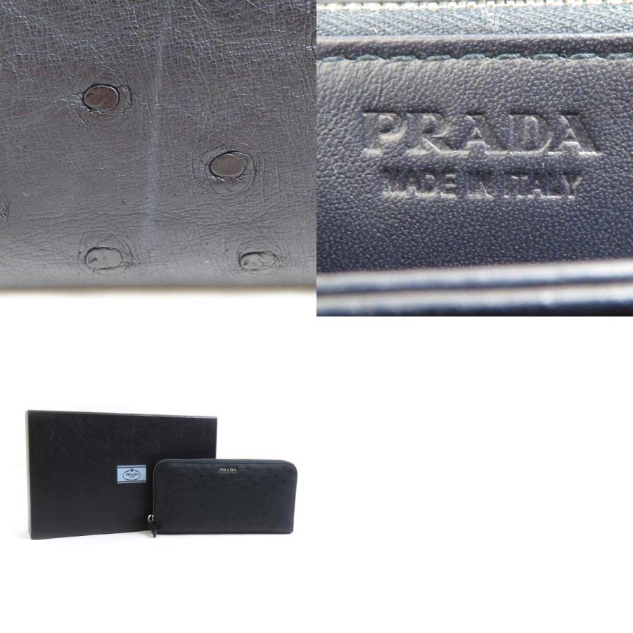PRADA（プラダ） ラウンドファスナー長財布 オーストリッチ ネイビー