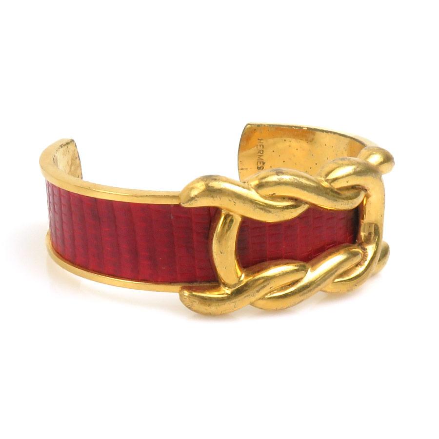 HERMES（エルメス） バングル リザード/メタル レッド×ゴールド